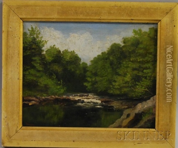 At The Pond's Edge Oil Painting - Thomas Harris Robinson