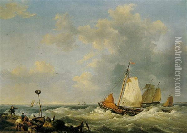 Seascape With Fisherman Oil Painting - Hermanus Koekkoek the Elder