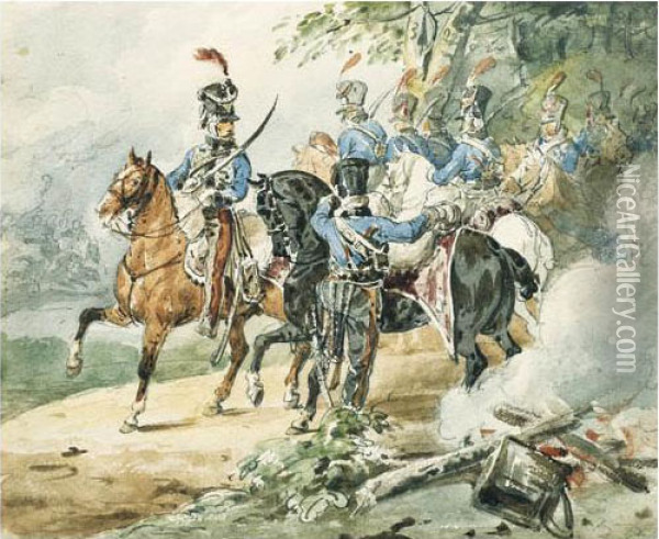 Grand Garde Du Premier De Hussards Oil Painting - Gricault Jean-Louis-Andr-Thodore