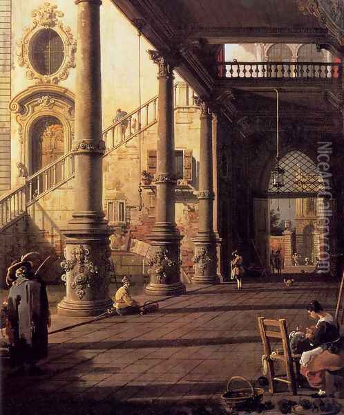 Perspective View with Portico (detail) Oil Painting - (Giovanni Antonio Canal) Canaletto
