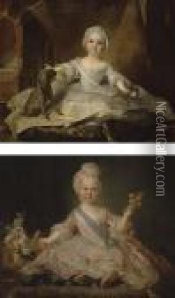 Portrait Presume Du Duc De Bourgogne ; Et Portrait De Marie-zephirine De France Oil Painting - Jean-Marc Nattier