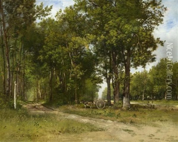 Fuhrwerk Mit Einem Esel An Einem Waldweg Oil Painting - Leon Richet
