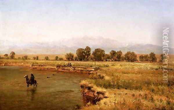 Indian Encampment on the Platte River, Colorado Oil Painting - Thomas Worthington Whittredge