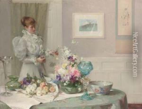 Arranging Flowers Oil Painting - William Samuel Henry Llewellyn