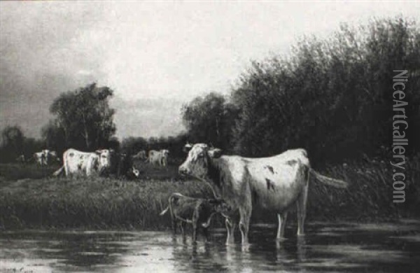 Cattle In A Watermeadow Oil Painting - William Frederick Hulk