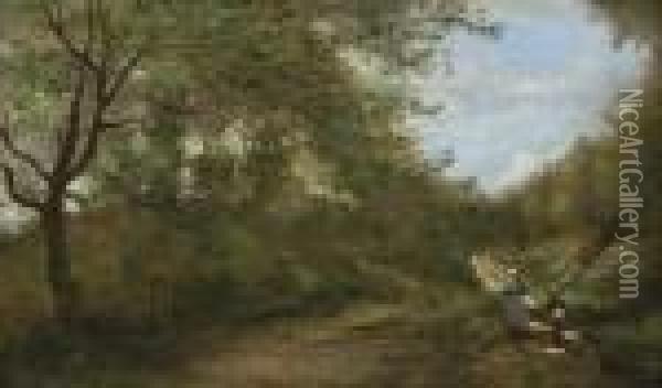 Luzancy, Sentier Ombreux Avec Une Chevriere Oil Painting - Jean-Baptiste-Camille Corot