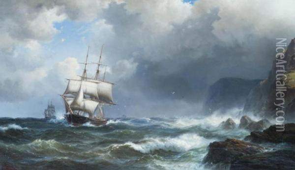 Rough Weather Off Land's End, Cornwall Oil Painting - Vilhelm Melbye