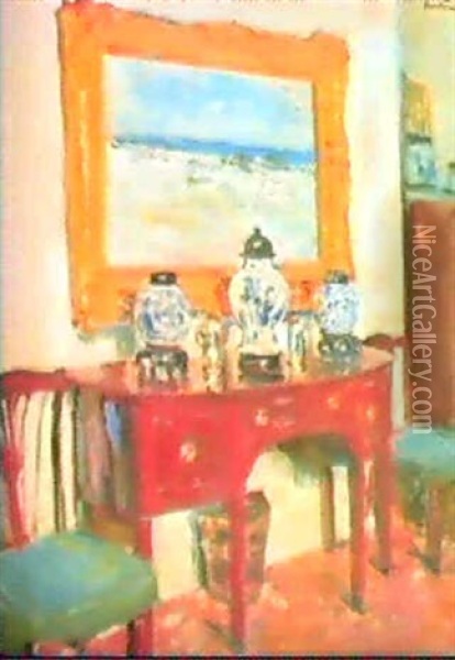 A Dining Room Interior Oil Painting - George Leslie Hunter