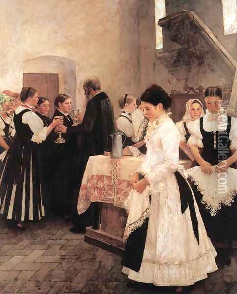 Do this in Memory of Me (Holy Communion) 1890 Oil Painting - Istvan Csok