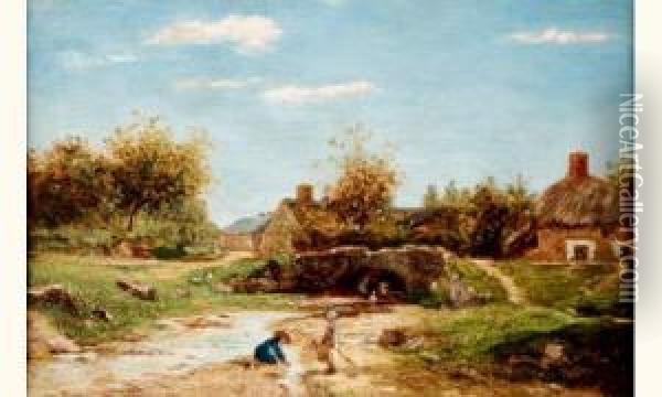 Paysage Aux Enfants Oil Painting - Emile van Marcke de Lummen