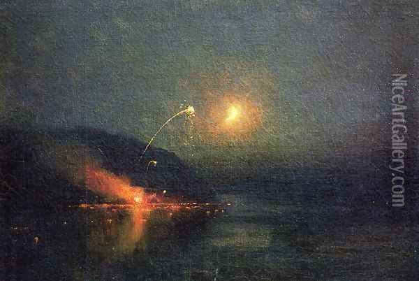 Fireworks across the Potomac Oil Painting - James Henry Moser
