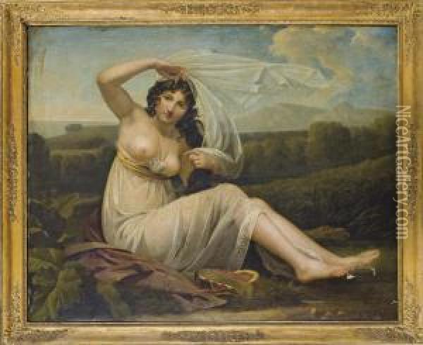Jeune Femme Assise Dans Un Paysage Oil Painting - Madame, Nee Tornezy Varillat