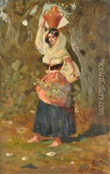 A Study Of A Standing Girl Oil Painting - Joseph I Von Berres