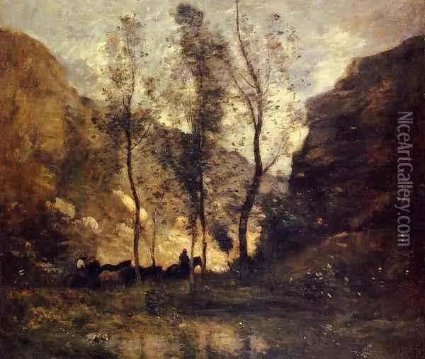 Smugglers Oil Painting - Jean-Baptiste-Camille Corot