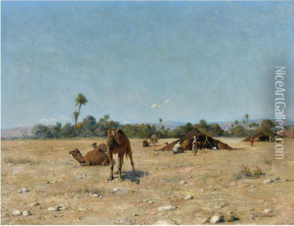 Bedouin Camp, Biskra Oil Painting - Jean Baptiste Paul Lazerges