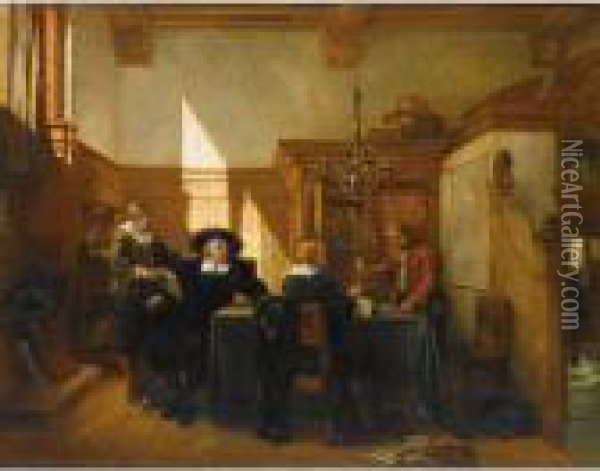 At The Notary Oil Painting - Johannes Anthonie Balthasar Stroebel