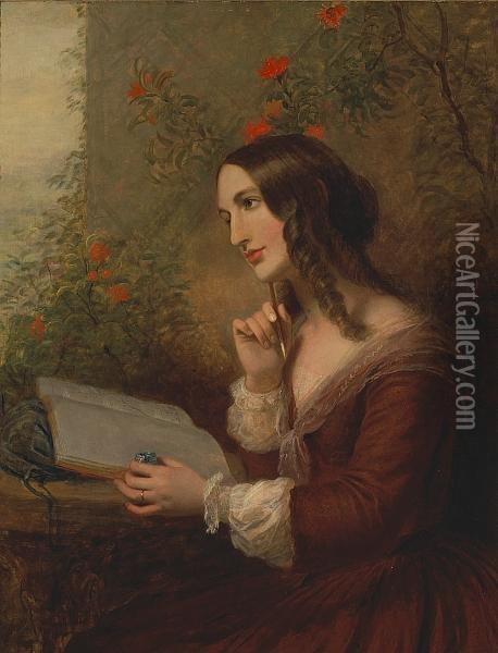 A Lady Painting In Her Album Oil Painting - Joseph Arthur Palliser Severn