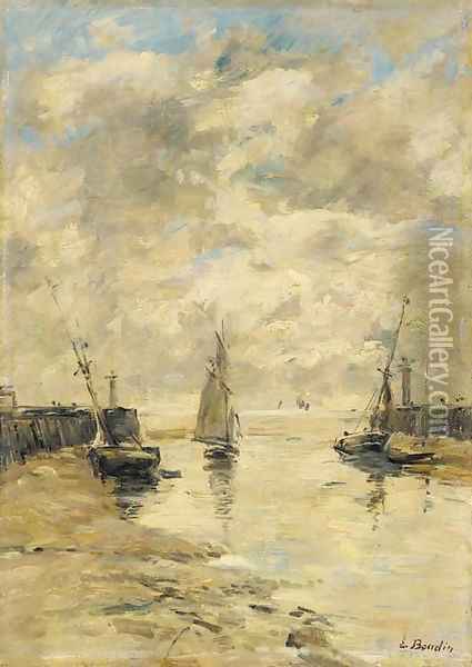 Trouville Les jetees Maree basse 2 Oil Painting - Eugene Boudin