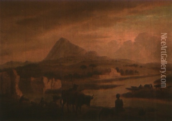 Tiberlandschaft Mit Weidevieh Und Hirten, Im Hingergrund Der Berg Soratte Oil Painting - Karel Dujardin