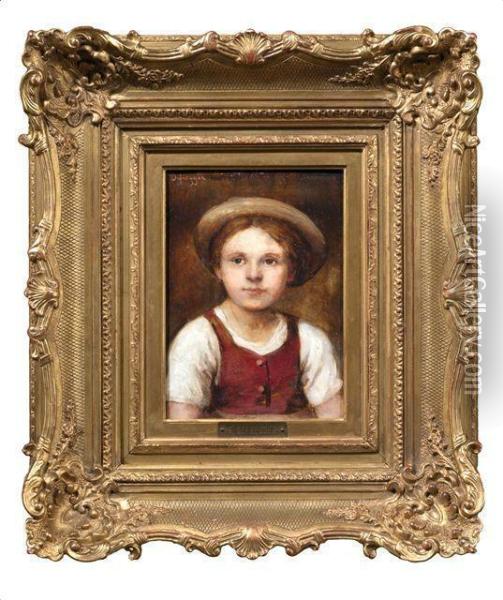 Bildnis Eines Jungen Madchens Im Roten Dirndl Und Weiser Bluse Oil Painting - Franz Von Defregger