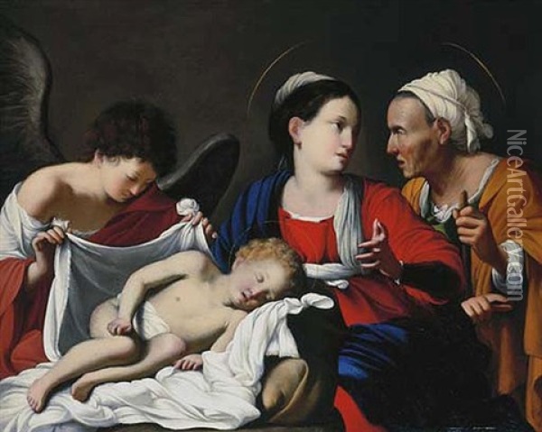 The Madonna And Child With Saint Anne And An Angel Oil Painting - Carlo Saraceni