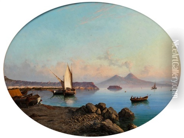 Ansicht Von Der Bucht Von Neapel Mit Rauchendem Vesuv Oil Painting - Alessandro la Volpe