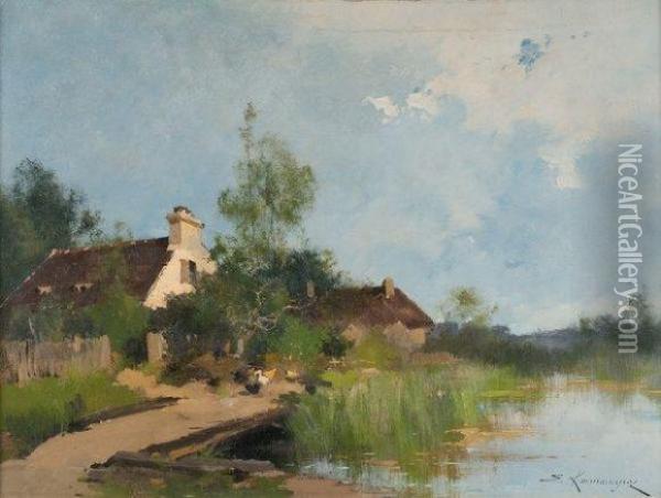 Village Oil Painting - Eugene Galien-Laloue
