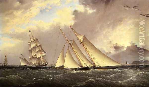 The Dauntless off Sandy Hook Oil Painting - James E. Buttersworth