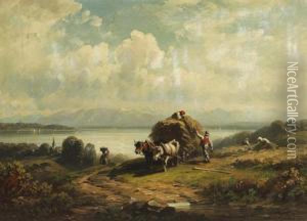 Heuernte Am Chiemsee Oil Painting - August Seidel