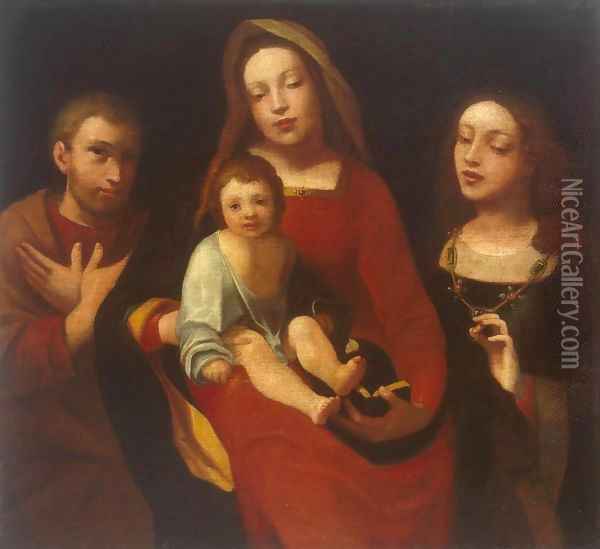 Madonna and Child with Sts Francis and Catherine Oil Painting - Giovanni Francesco Caroto