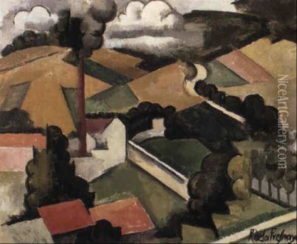 La Cheminee D'usine (paysage De Meulan) Oil Painting - Roger de La Fresnaye
