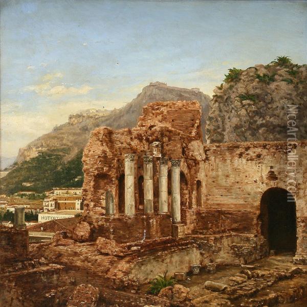 Landscape From Southern Europe, Presumably On Sicily Oil Painting - Niels Christian Hansen