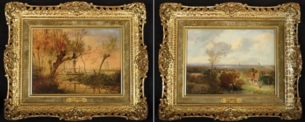 Visser Aan Een Riviertje (+ Landschap Met Rivier; Pair) Oil Painting - Jan Evert Morel the Younger