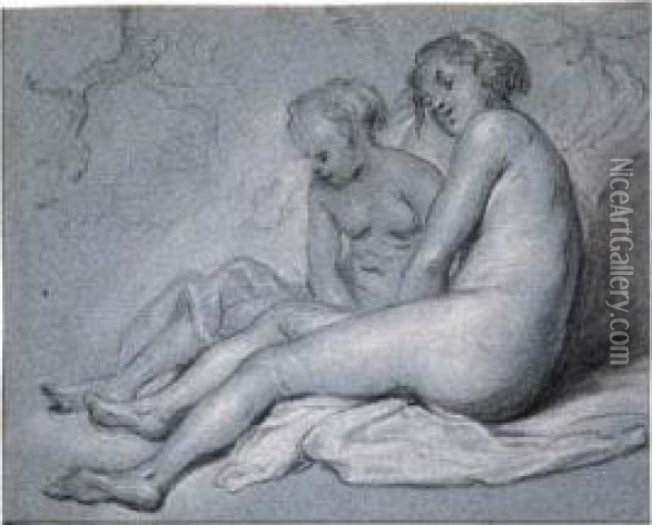Study Of Two Female Seated Nudes Oil Painting - Govert Teunisz. Flinck