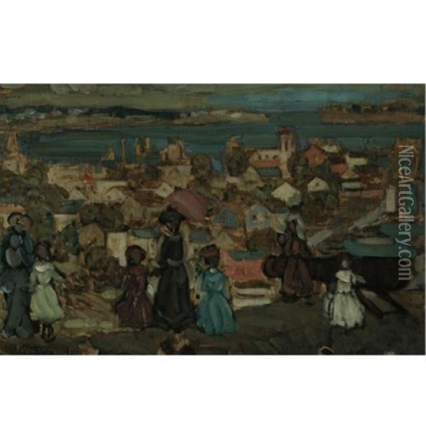 Village By The Sea Oil Painting - Maurice Prendergast