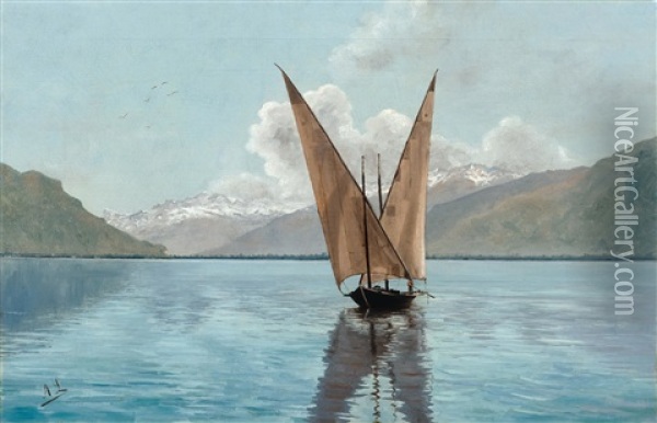 Voilier Sur Le Lac Leman Oil Painting - Albert Lugardon