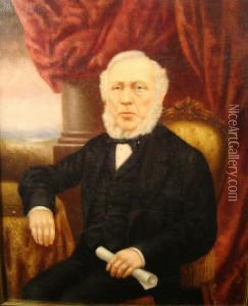 Portrait Of A Bearded Gentleman Seated In A Chair, Holding Ascroll Oil Painting - Frederick Milner