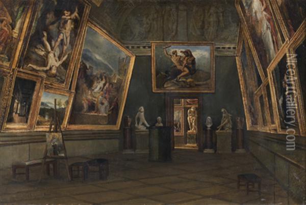 Interieur D'une Salle Du Musee Du Luxembourg Oil Painting - Adolphe Leleux