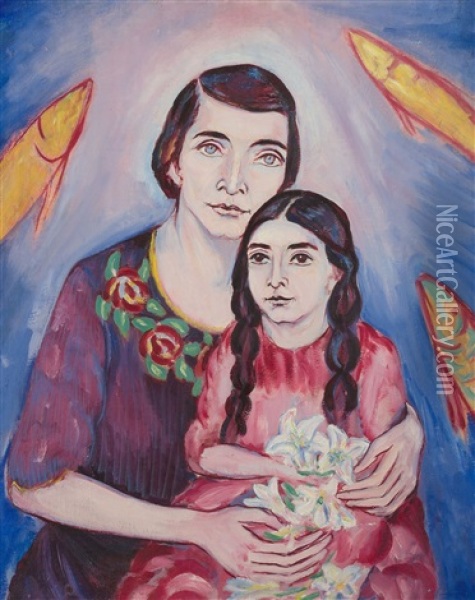 Portrait Von Elisabeth Und Felicitas, Ehefrau Und Tochter Des Kunstlers Oil Painting - Stanislaw Stuckgold