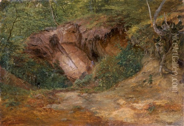 Waldlandschaft Mit Felshang Oil Painting - Friedrich Loos