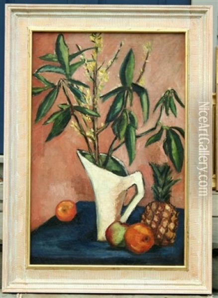 Still Life With Pitcher, Fruit, And Plant Oil Painting - Preston Dickinson