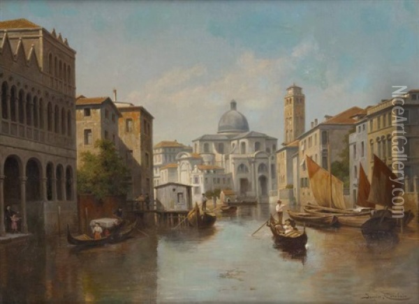 Gondoles A Venise Oil Painting - Jacques Francois Carabain