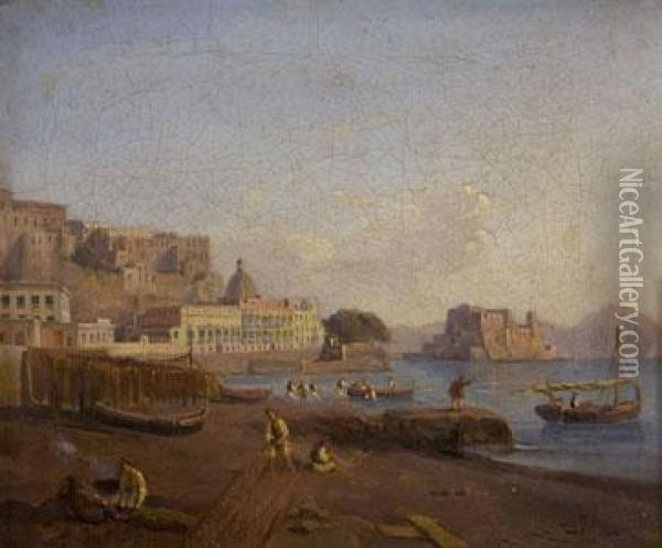 Veduta Di Napoli Con Castel Dell'ovo Oil Painting - Raffaele Carelli