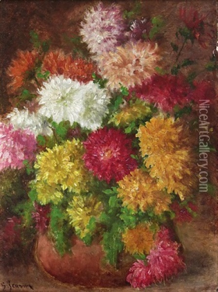 Nature Morte Au Bouquet De Chrysanthemes Oil Painting - Georges Jeannin