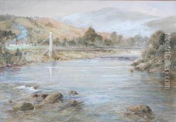 D.m.b. Fishing. Polhollish Pool, Abergeldiewater, River Dee, Ballater Oil Painting - Charles Whymper