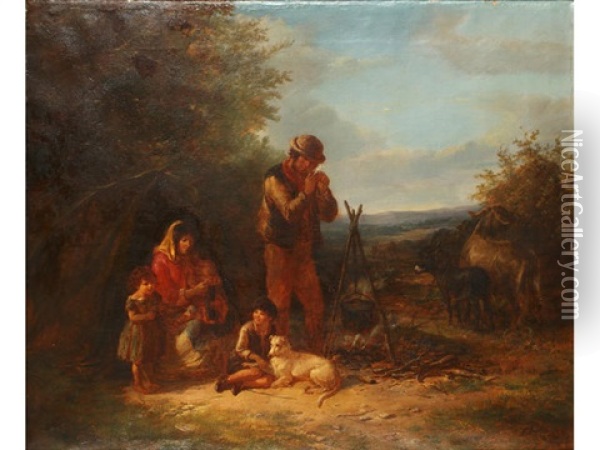 Gypsy Family At A Wayside Rest Oil Painting - Henry Perlee Parker