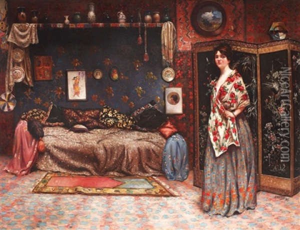 Boieroaica In Interior Oriental Oil Painting - Misu Teisanu