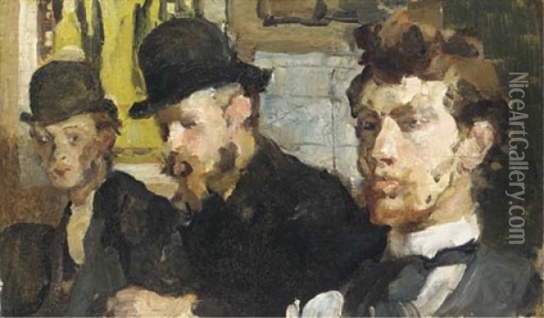 Group Portrait Of C.a. Lion Cachet, G.w. Dijsselhof And Th. Nieuwenhuis Oil Painting - Isaac Israels