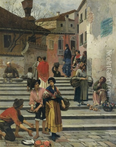 Venetian Sellers Oil Painting - Franz Leo Ruben