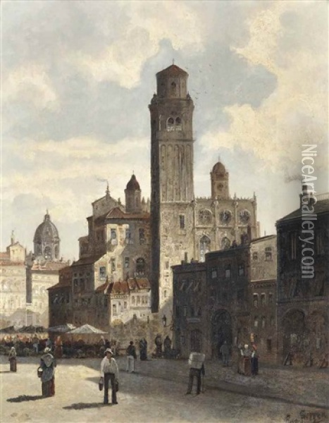 A Capriccio View Of Verona Oil Painting - August Siegen